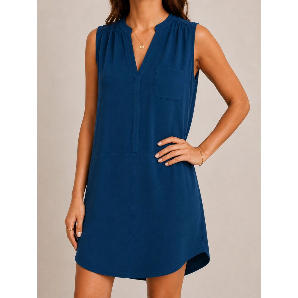 Lush Legion Blue Sleeveless Tunic Dress Split Neck Pocket Top Medium NWOT